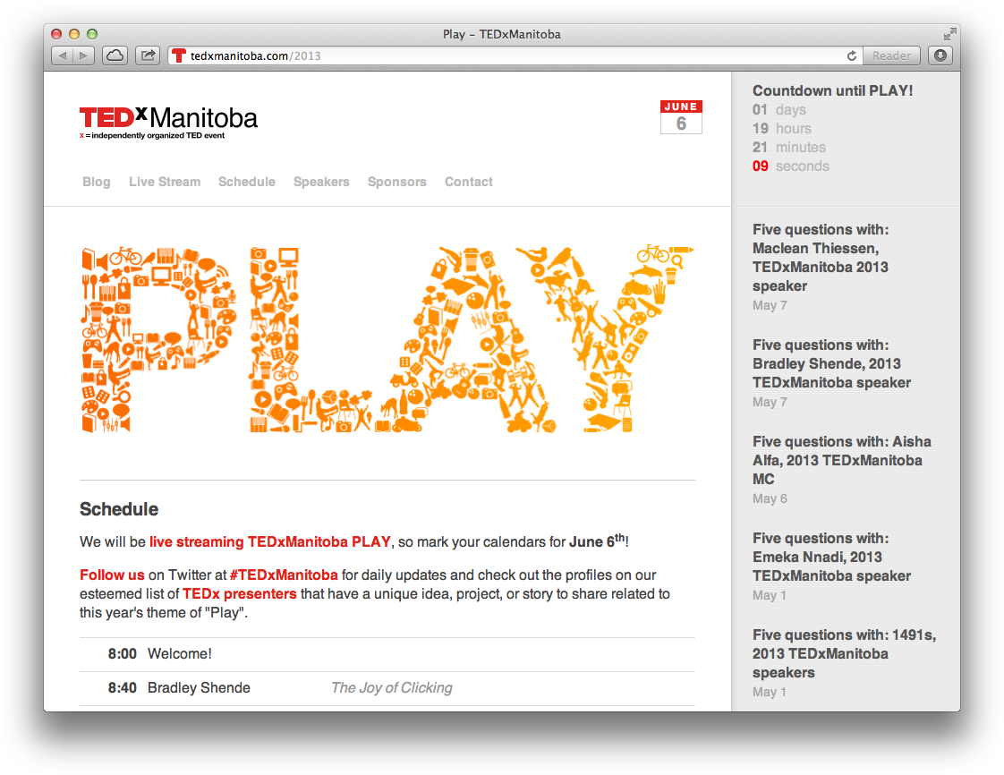 TEDxManitoba website screenshot