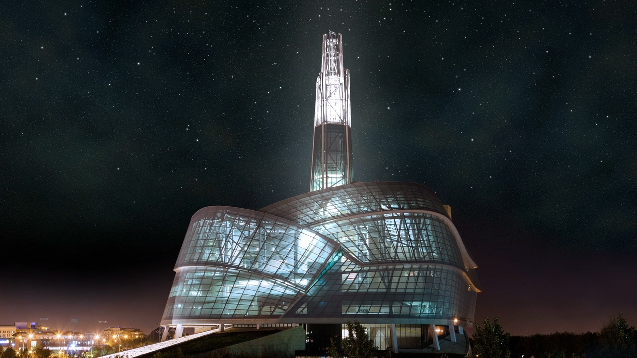 Visualization of CMHR building with tower illuminated