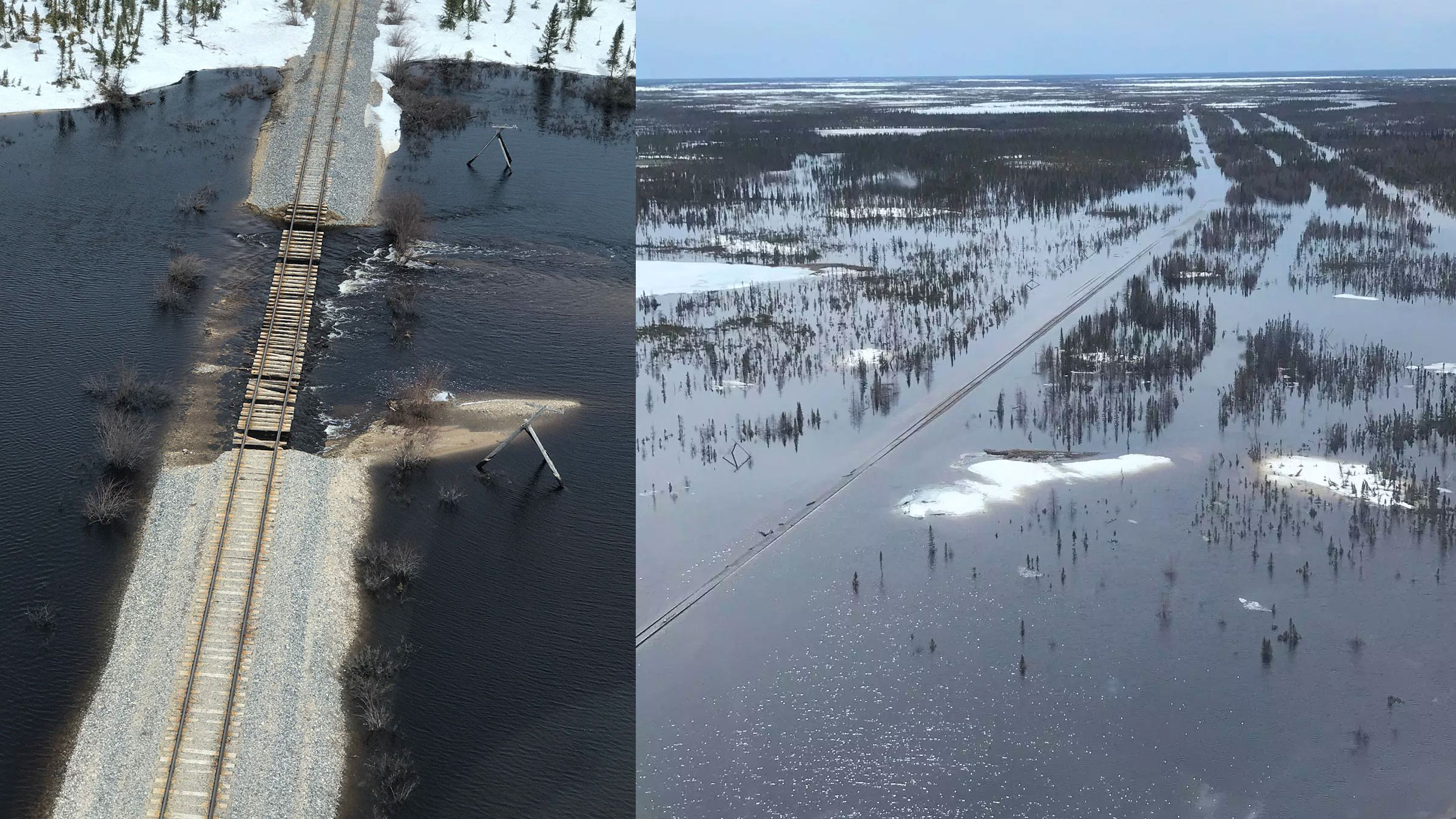 Photo of flood damage to Churchill railway line, released by Omnitrax.